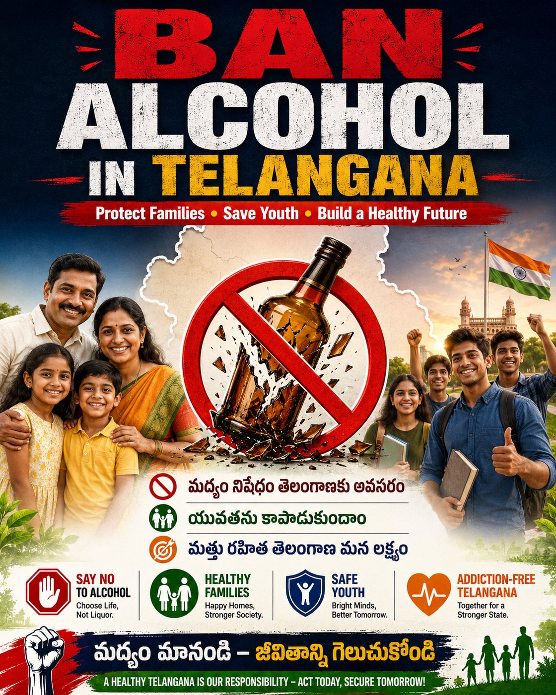 Ban Alcohol in Telangana public awareness campaign